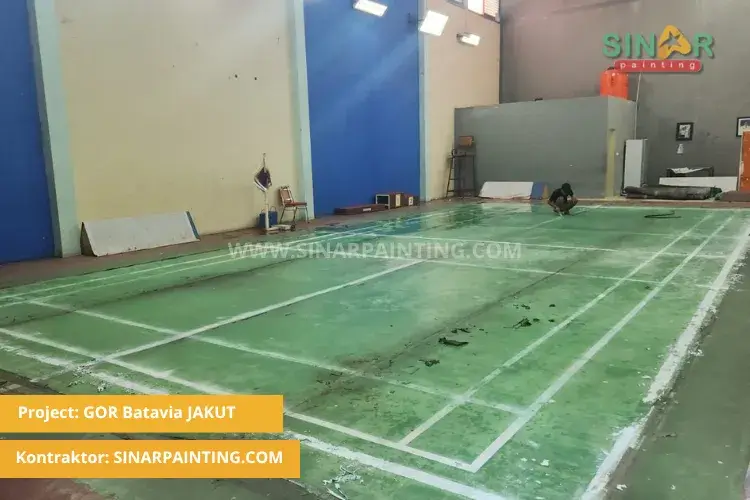pembuatan lapangan badminton gor batavia jakarta utara